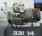 A Honeywell (Garrett) series TPE331 gas turbine jet engine on display.