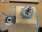 The third major subassembly taken apart showing the drive shaft and the fuel pump housing.