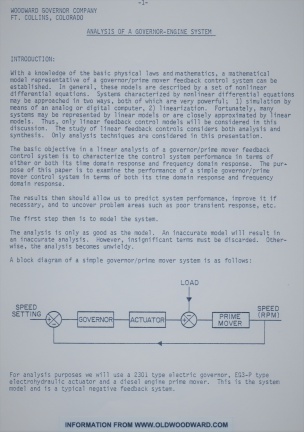 ANALYSIS OF A GOVERNOR-ENGINE SYSTEM.  
