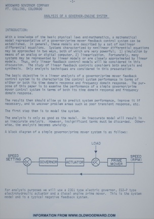 ANALYSIS OF A GOVERNOR-ENGINE SYSTEM.  