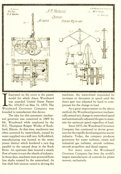 The first patent that started the Woodward Governor Company.