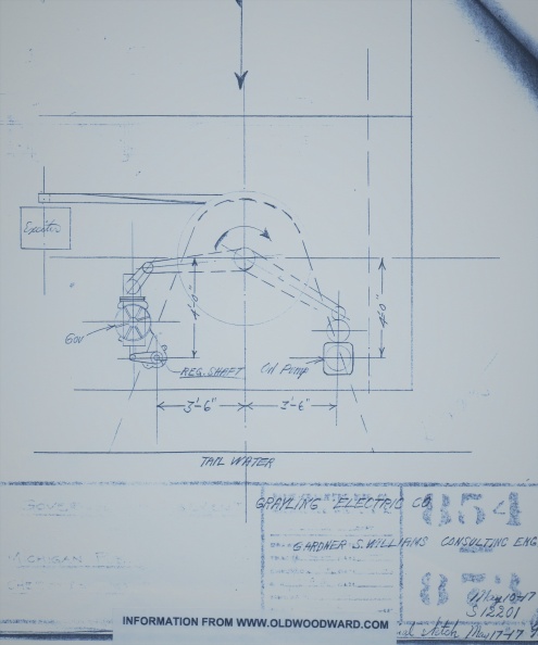 Woodward oil pressure relay valve type HR 2500 turbine water wheel governor installation, circa 1917.