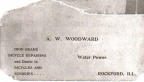 The front of an early A.W. Woodward business card.