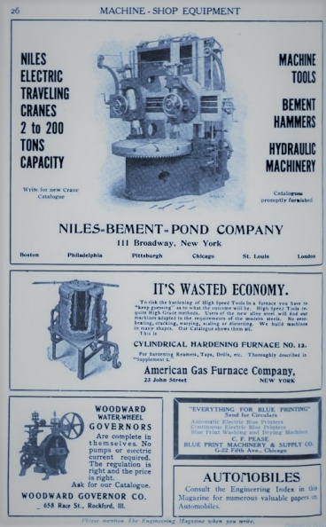 Elmer E. Woodward's new water wheel governor from three patents.