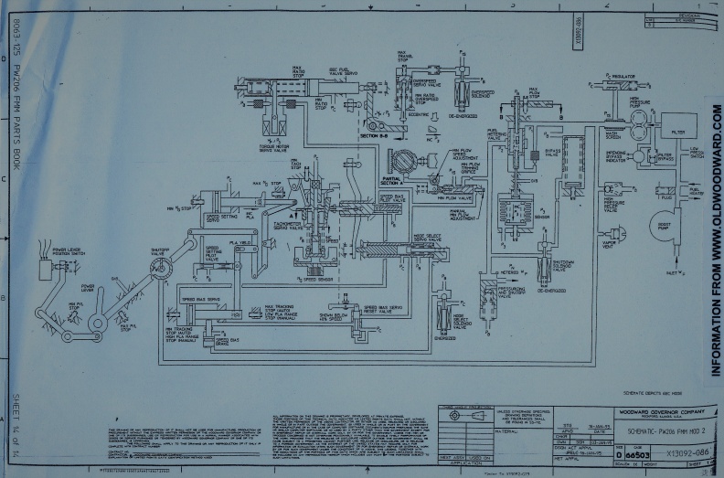 Schematic drawing for the Pratt & Whitney PW206 series gas turbine aircraft engine.