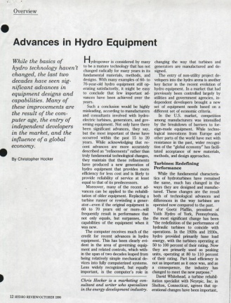 Advances in Hydro equipment.