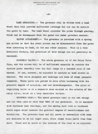 Woodward Governor Company's bid for a Hydro-electric power plant governor system, circa 1916.  3
