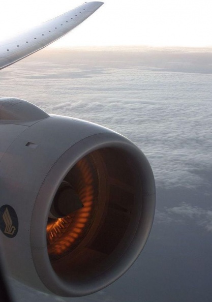 A hot gas turbine engine at 30 thousand feet.