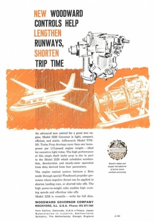 Woodward advertisement for the TPE331 jet engine.