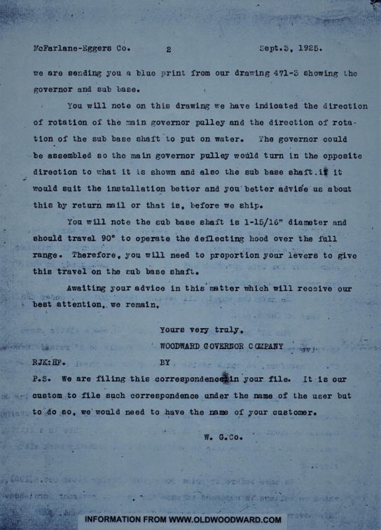 Woodward letter from September 3, 1925.  Page 2.