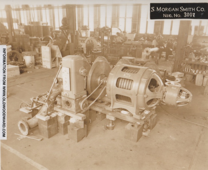 S. MORGAN SMITH COMPANY  FACTORY PHOTO WITH A PELTON TURBNE WATER WHEEL AND GOVERNOR SYSTEM..jpg