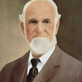 Oil painting portrait of Amos W. Woodward for the history books.