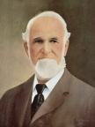 Oil painting portrait of Amos W. Woodward for the history books.