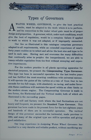 WOODWARD GOVERNOR COMPANY CATALOGUE FROM 1908.