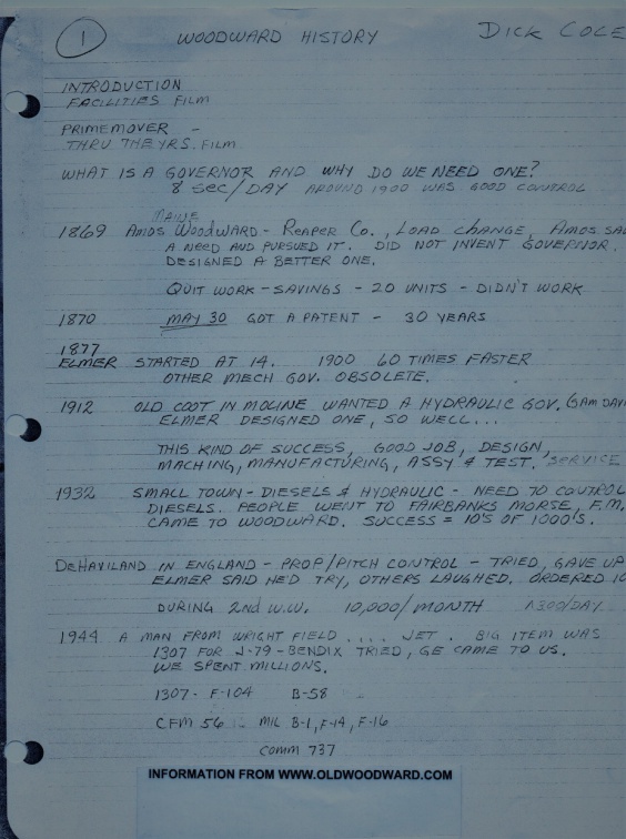DICK COLE'S NOTES ON WOODWARD HISTORY.