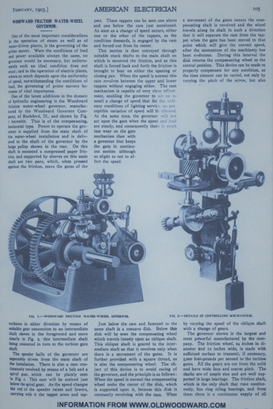 WOODWARD FRICTION WATER WHEEL GOVERNOR FROM PATENT NUMBER 103,813.