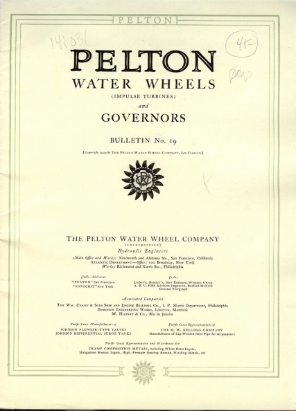 PELTON WATER WHEEL COMPANY HISTORY.