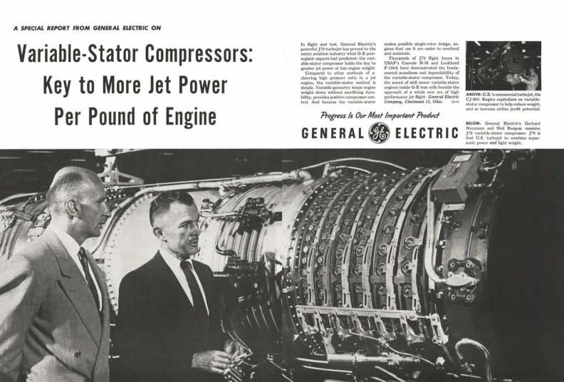 Aviation Week ad showing General Electric's J79 jet engine.