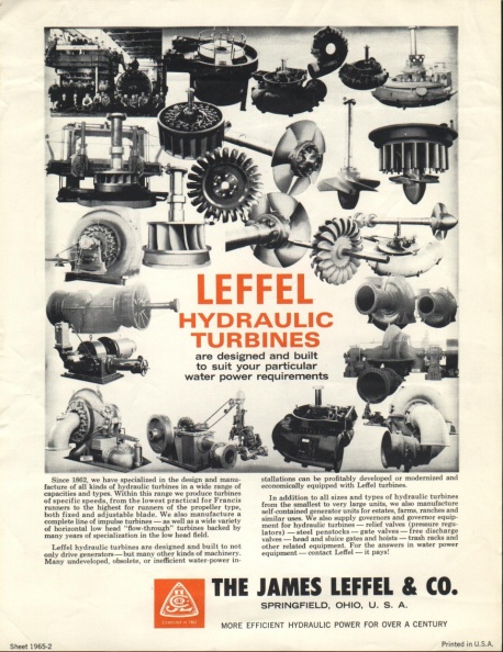 Leffel hydraulic turbines since 1862.