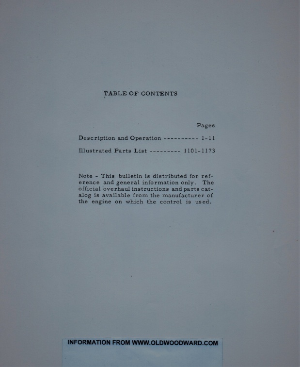 Woodward bulletin 40006.  Table of contents, circa 1959.