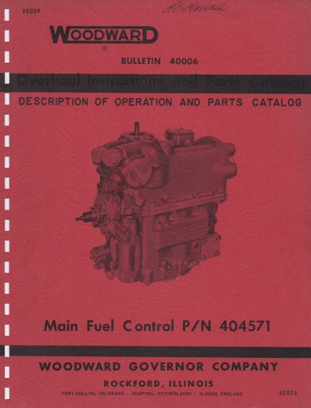 WOODWARD COMMERCIAL GAS TURBINE ENGINE TYPE 1307 FUEL CONTROL.