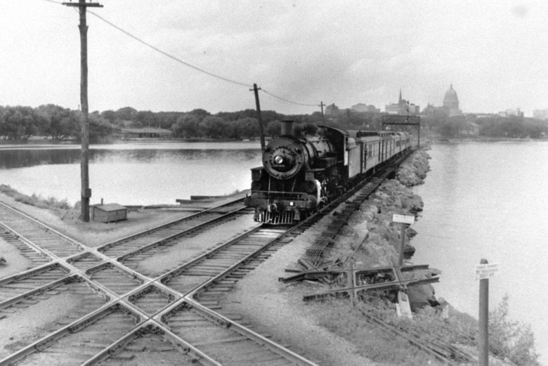 Madison Wisconsin Railroad tracks in lake Monona in the 1930's(MX tower).