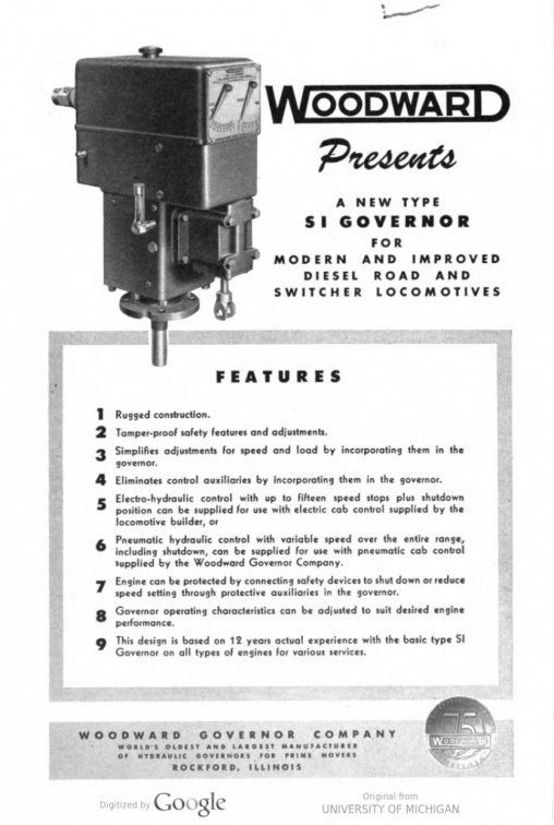 WOODWARD GOVERNOR COMPANY AD 1946.
