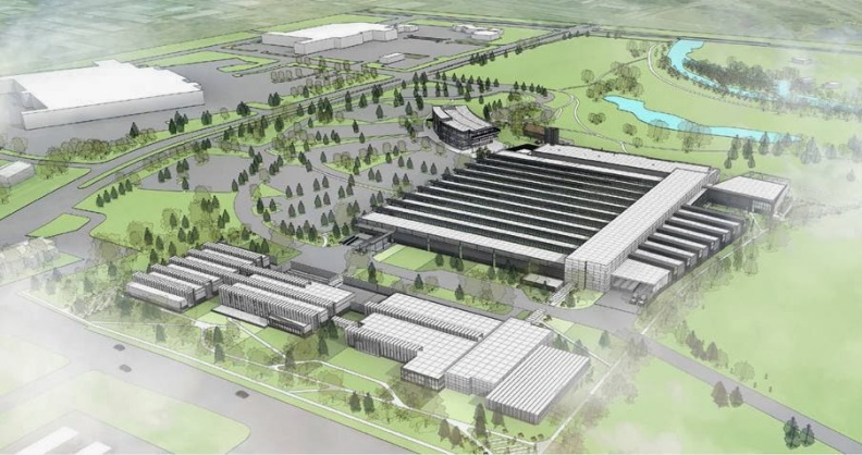 An artist rendering of the Woodward Company's Fort Collins, Colorado new Headquarters and factory facilities.