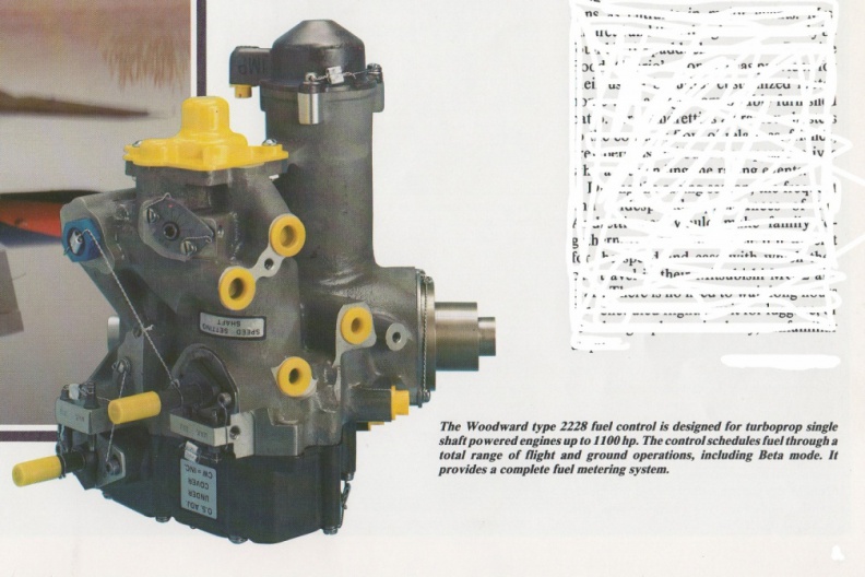 A Woodward jet engine fuel control for the Honeywell TPE 331 ser engine.