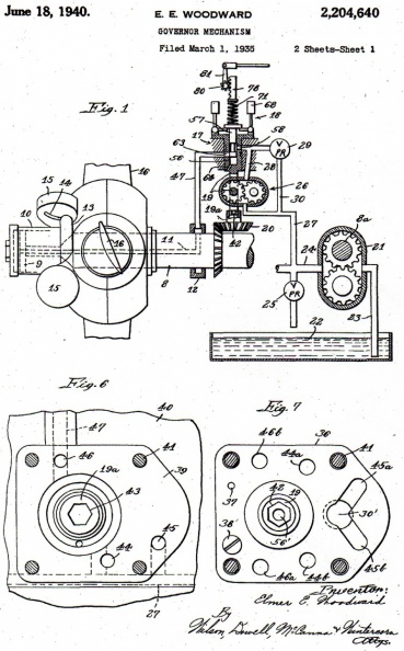 Elmer E. Woodward's little three pound aeroplane propeller governor patent from 1934.
