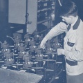A Woodward worker testing hundreds of propeller governors in the 1950's.