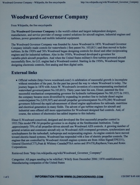 The first document(exibit A) for creating Woodward world wide web(www) information on the Wikipedia web-site in 2007.