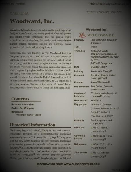 Woodward Governor Company history in 2018.
