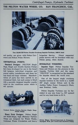 THE PELTON WATER WHEEL COMPANY AD FROM 1921.