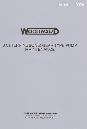 MAINTENANCE MANUAL NUMBER 10020 FOR XX PUMP.