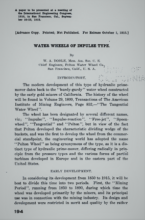 WATER WHEELS OF IMPULSE TYPE BY W. A. DOBLE.
