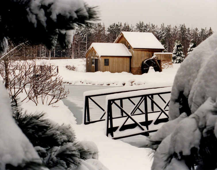 Winter scene at the Woodward Mill in Stevens Point, Wisconsin.