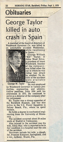 George William Taylor.  Woodward Company worker member from 1934 to 1973.
