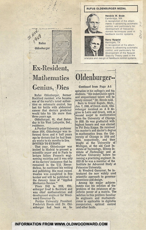 Rufus Oldenburger.  Woodward Company worker member from 1942 to 1956.