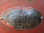 A Woodward water wheel governor nameplate.