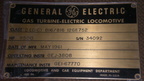 Builder name plate data for the GE gas turbine locomotive.