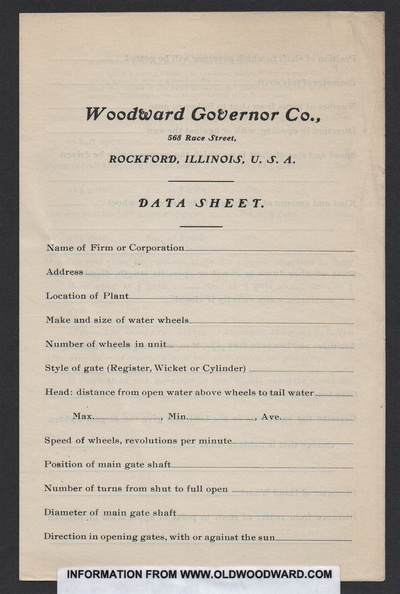 Woodward Governor Company data sheet page 1.