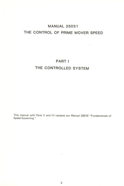 Revision on the general theory of prime mover speed control.