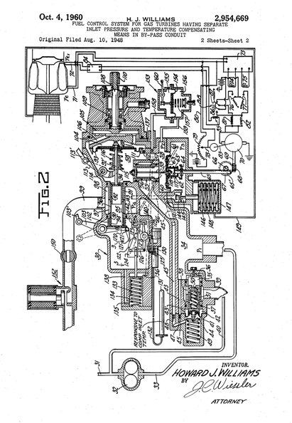 A Bendix Company patent for a fuel control governor for gas turbine engines.
