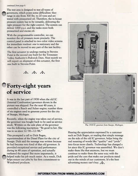 The Woodwatd IC  diesel engine governor history, circa 1987.