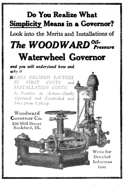 WOODWARD S NEW TYPE OF OIL PRESSURE WATER WHEEL GOVERNOR  GATESHAFT TYPE  CIRCA 1917-xx