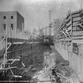 Praire du Sac hydro-electric power house project looking through the lock walls in 1913.