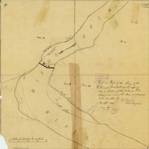 A map of the Kilbourn(Wisconsin Dells) dam location in 1866.