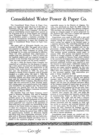  CONSOLIDATED WATER POWER AND PAPER COMPANY HISTORY