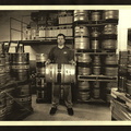 Brewer Brad racking and filling Stevens Point Brewery beer barrels, circa 2012.